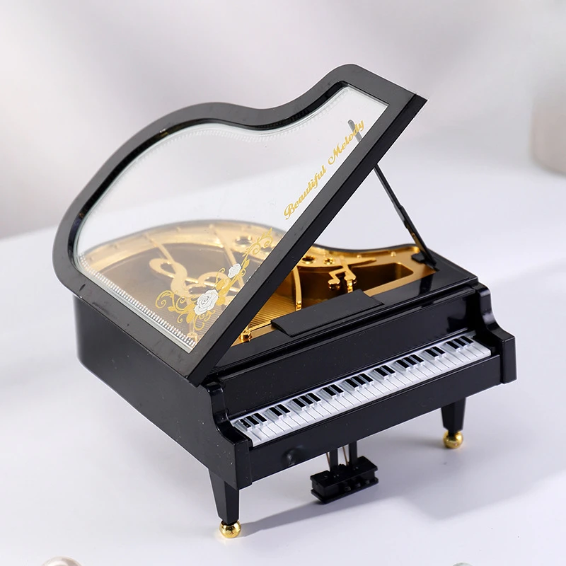 

Piano Shape Music Box Creative Friend Couple Birthday Gift Rotating Girl Music Box Home Tabletop Decor Photo Prop