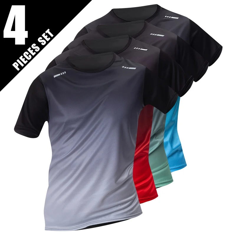 1/4 Piece Summer Men's Gradient Contrasting Short-Sleeved Sweatshirt, Running Training Sports Top Round Neck Comfortable T-Shirt