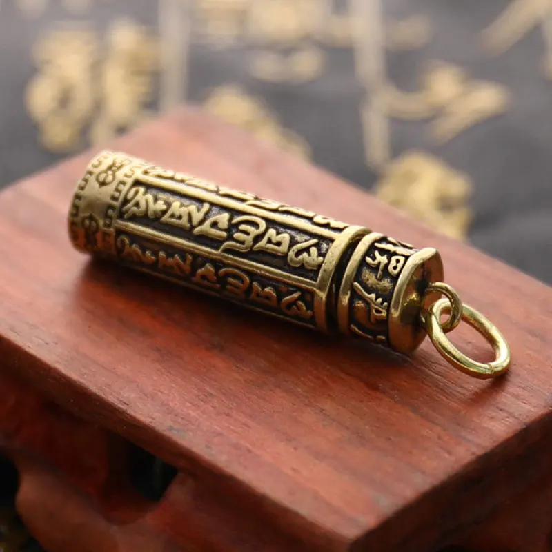 【1PC Brass Cylinder Pill Box Keychain Pendant Hanging Jewelry Medicine Container】