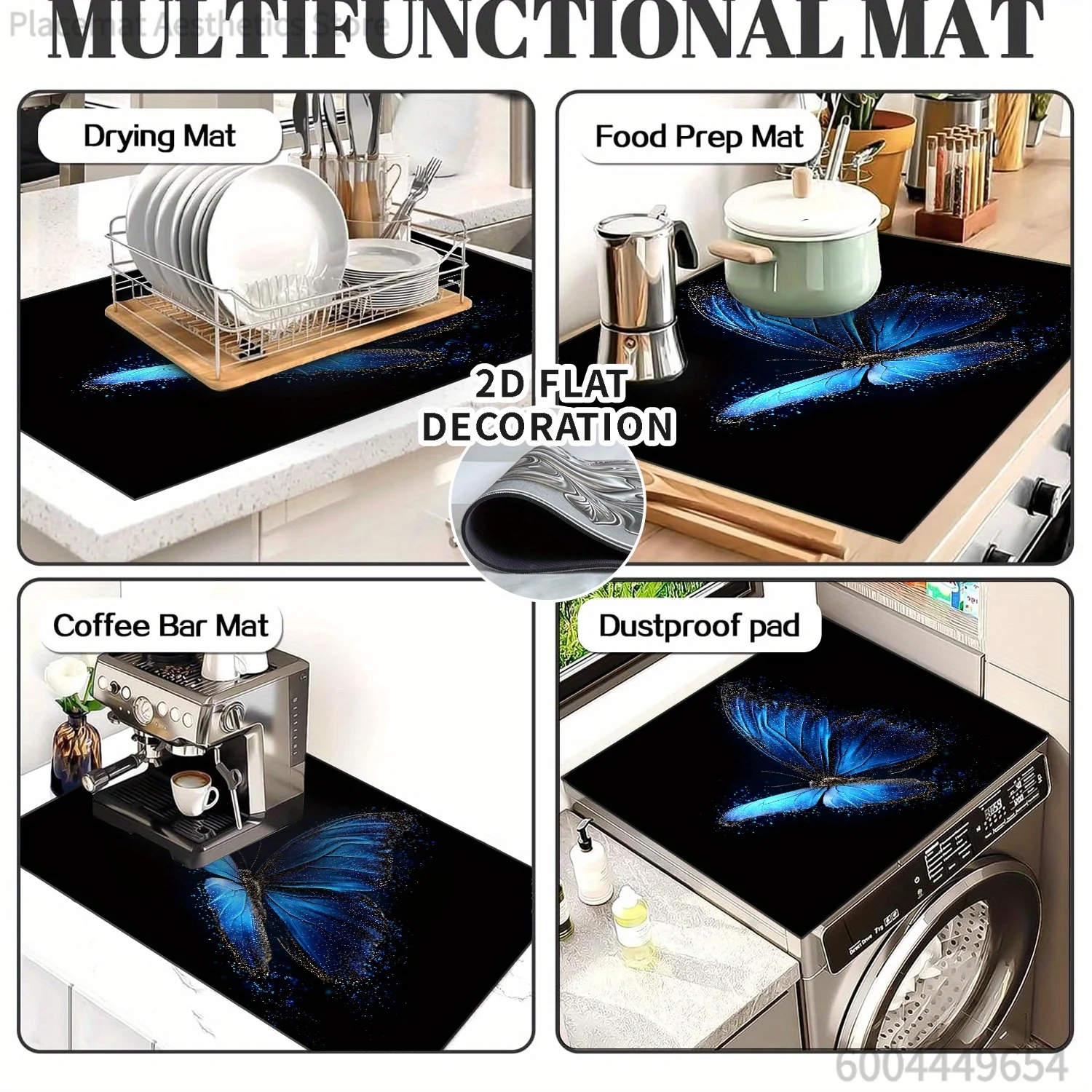 Elegant Blue Butterfly Stove Top Protector - Induction Cooktop Cover with Non-Slip Rubber Base, Scratch-Resistant Surface, Easy