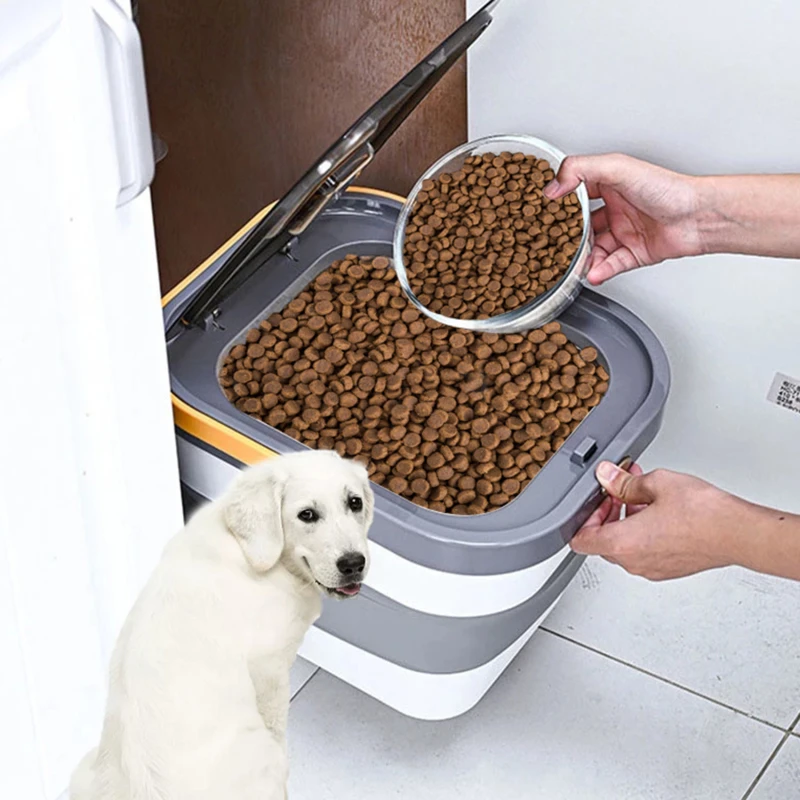 Imagem -05 - Dobrável Recipiente de Armazenamento de Alimentos para Animais de Estimação Bin para Gato do Cão Balde de Alimentos Secos do Agregado Familiar Arroz Selado Recipiente Acessórios para Animais de Estimação