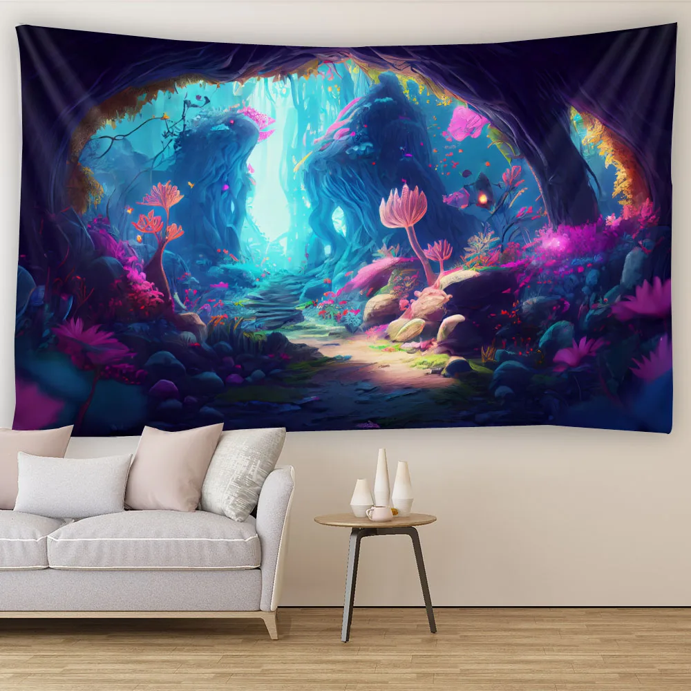 Colorful Gradient Forest Tapestry Tree of Life Wall Hanging Aesthetic Decor for Living Room Bedroom Background Cloth