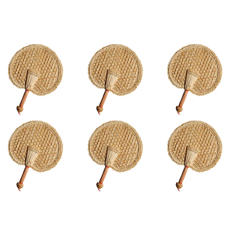 

6X Hand-Woven Woven Straw Hand Fan Old Summer Natural Hand Fan Environmentally Friendly Hand-Woven Round Fan-ABQU