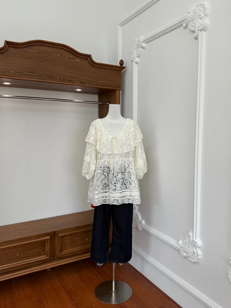 

Korean Style Loose Lace Shirt Fashionable Breathable Women's Long Sleeve Top Elegant Design Daily Wear Comfortable Fit