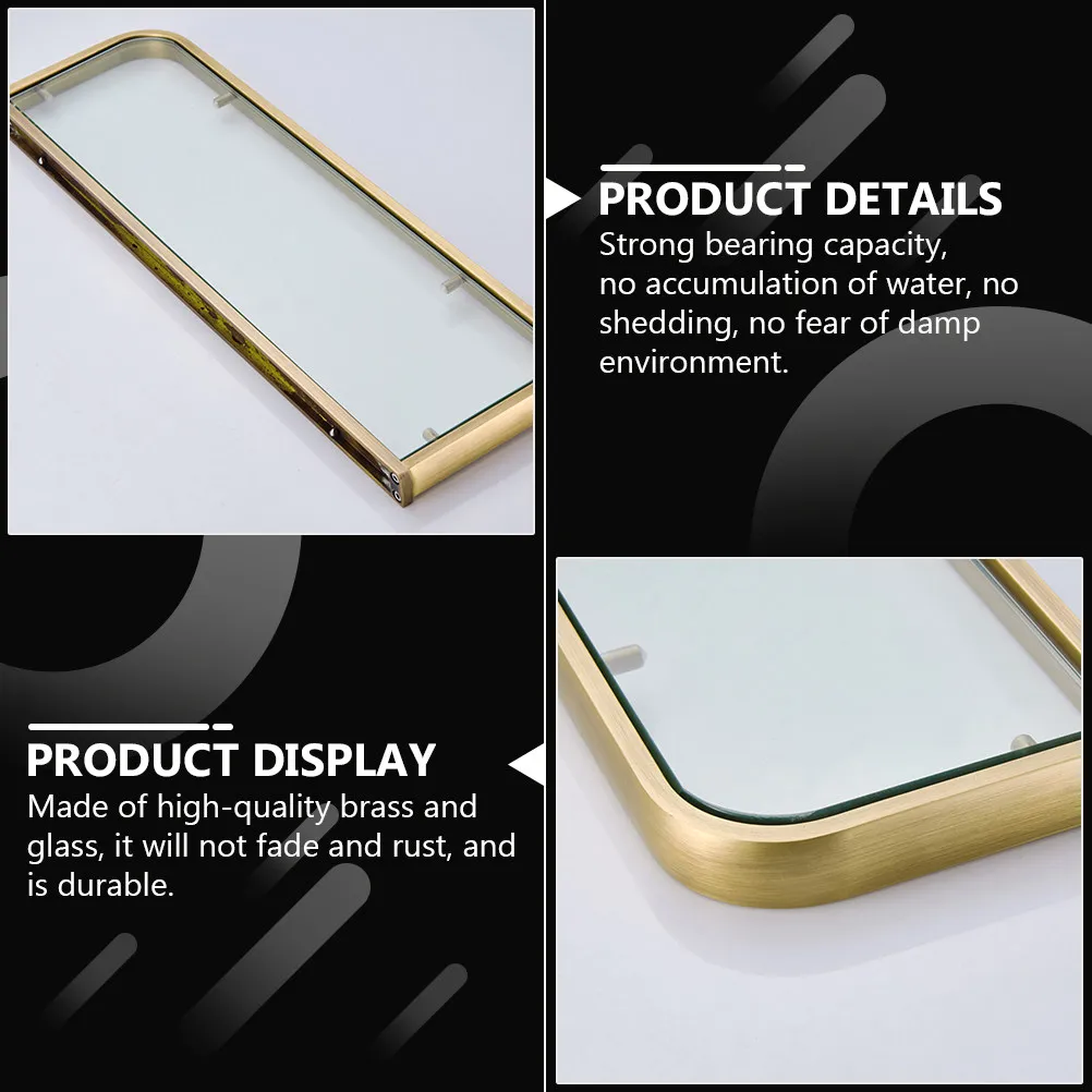1Pcs Single Layer Glass Shelf with Brass Chrome Plated Frame Light Brown Wall Hanging Storage Rack for Bathroom Toilet Kitchen