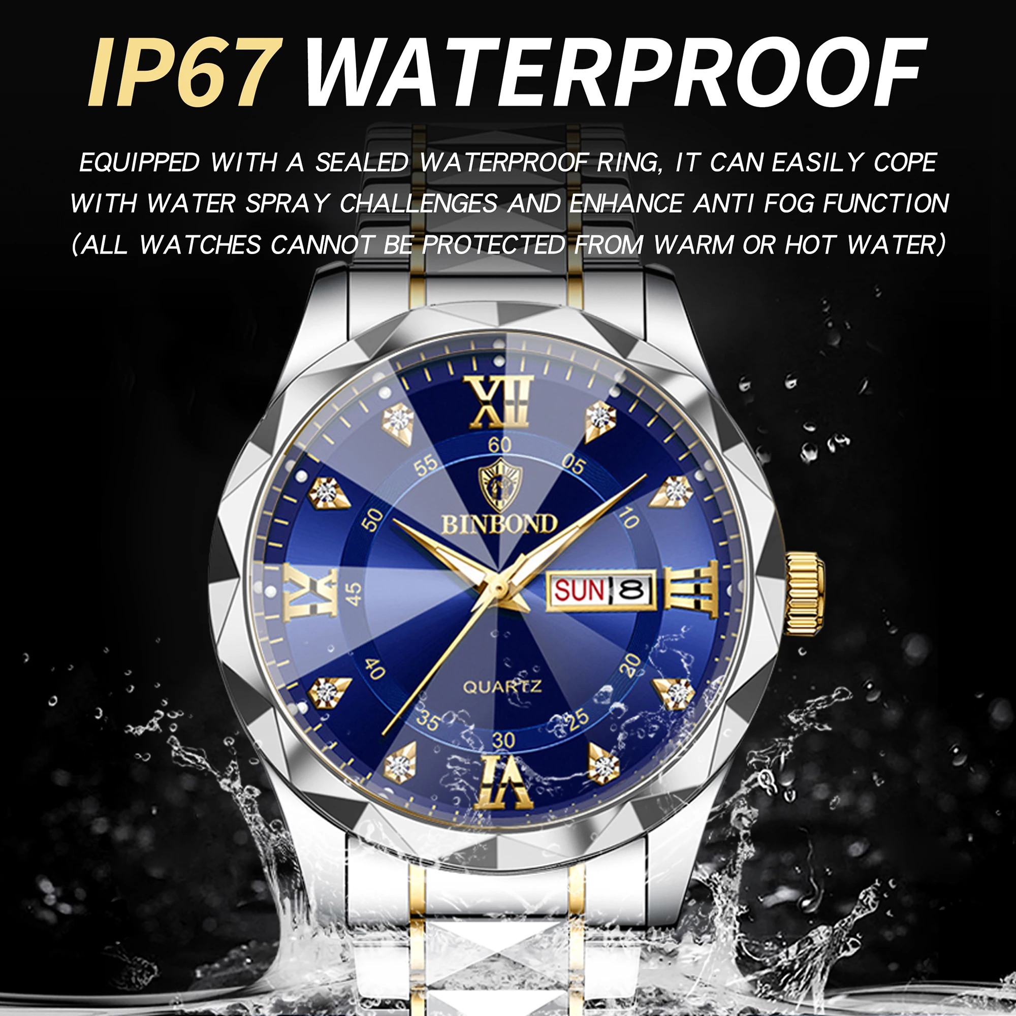 Men's Original Waterproof Quartz Watch with Week Display