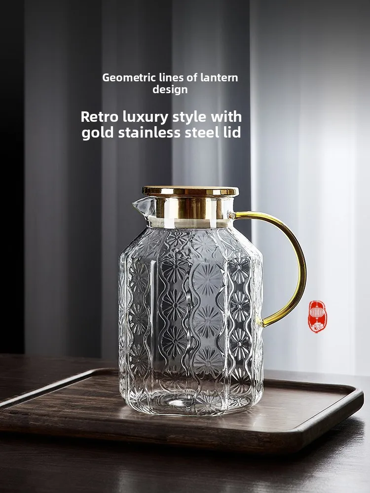 

Retro Glass Cold Water Pot High Temperature Resistant Large Capaci Home Use White Hot Water Cup Set Tea Pot Cool Water Pot