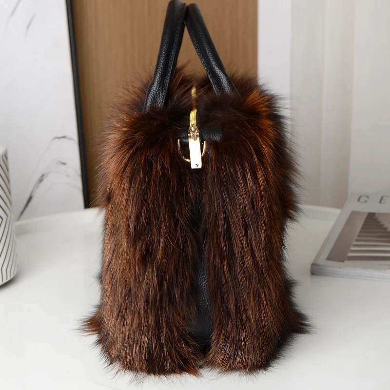 Red Fox Fur Handbag Women Single Shoulder Crossbody Bags Lady Clutch Bag Real Fur Tote Bag Winter Ladies Warm Shoulder Bags