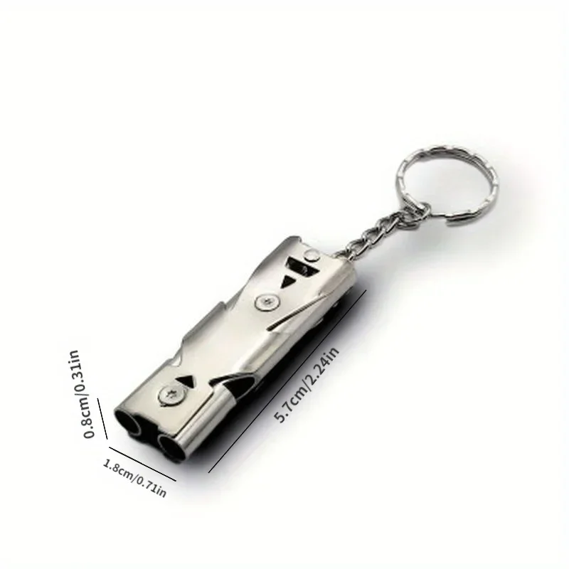 Outdoors High Decibel Portable Keychain Whistle Stainless Steel Double Pipe Emergency Survival Whistle Multifunction Tools