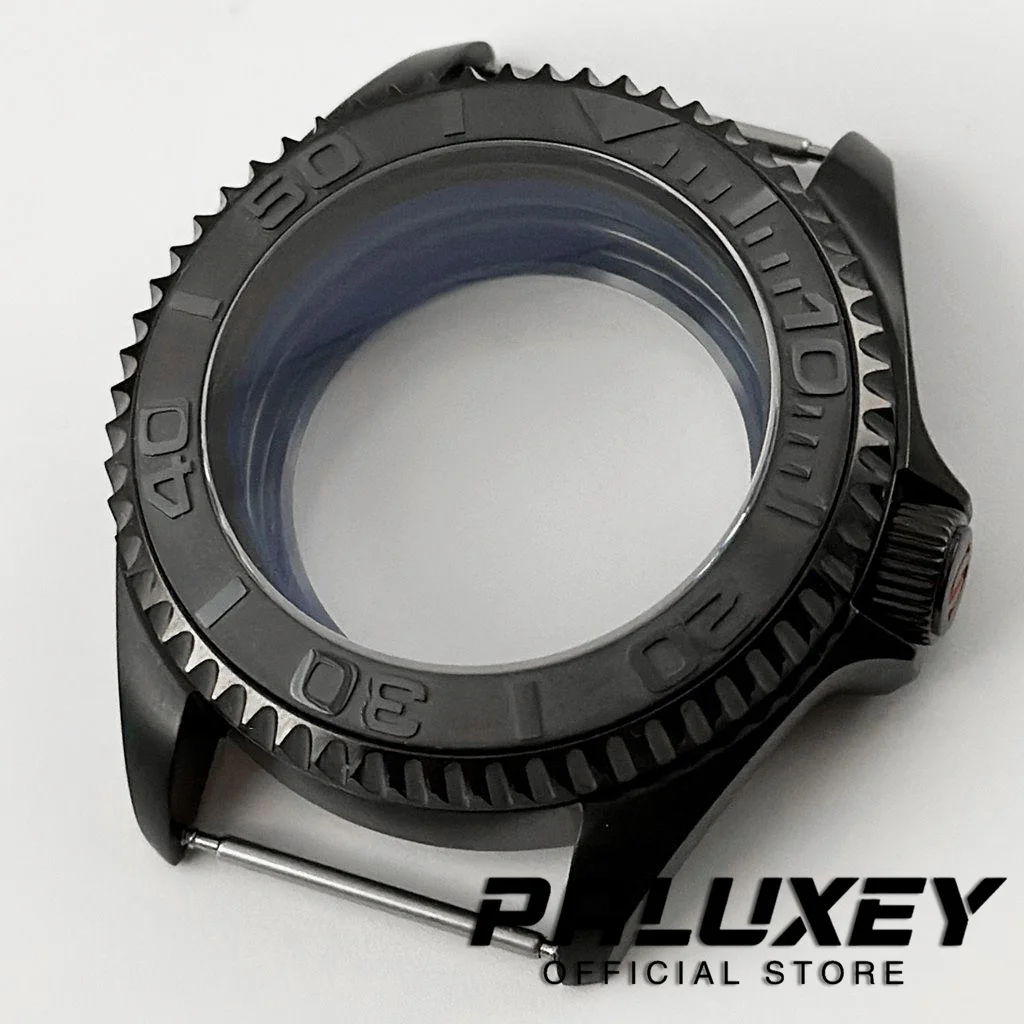 S Crown PVD Nero 42mm Cassa per orologio meccanico in vetro zaffiro da uomo Accessori NH34 NH35 NH36 Custodia resistente all'acqua trasparente