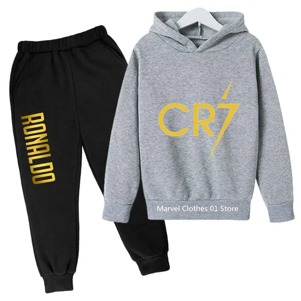 2024 Cristiano Ronaldo CR7 Cosplay Costumes Kids Football Idol Hoodie Set Pants Kids Boys High Quality Tops Girls Clothing Sets