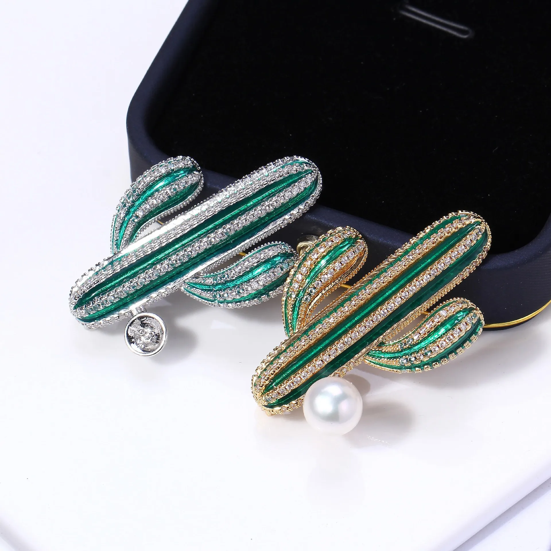 DIY Accessories, Copper Gold-plated Zircon Cactus Pearl Brooch Accessories, Empty Tray Accessories, Corsage Trend Women 3