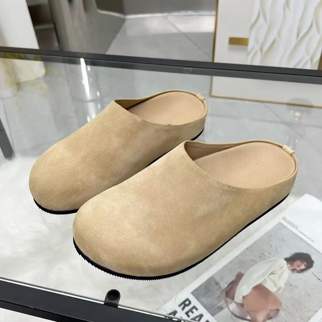 レザーカジュアルボケン牛革スエードソフトボトム快適つま先スリッパ2025夏新作サンダル