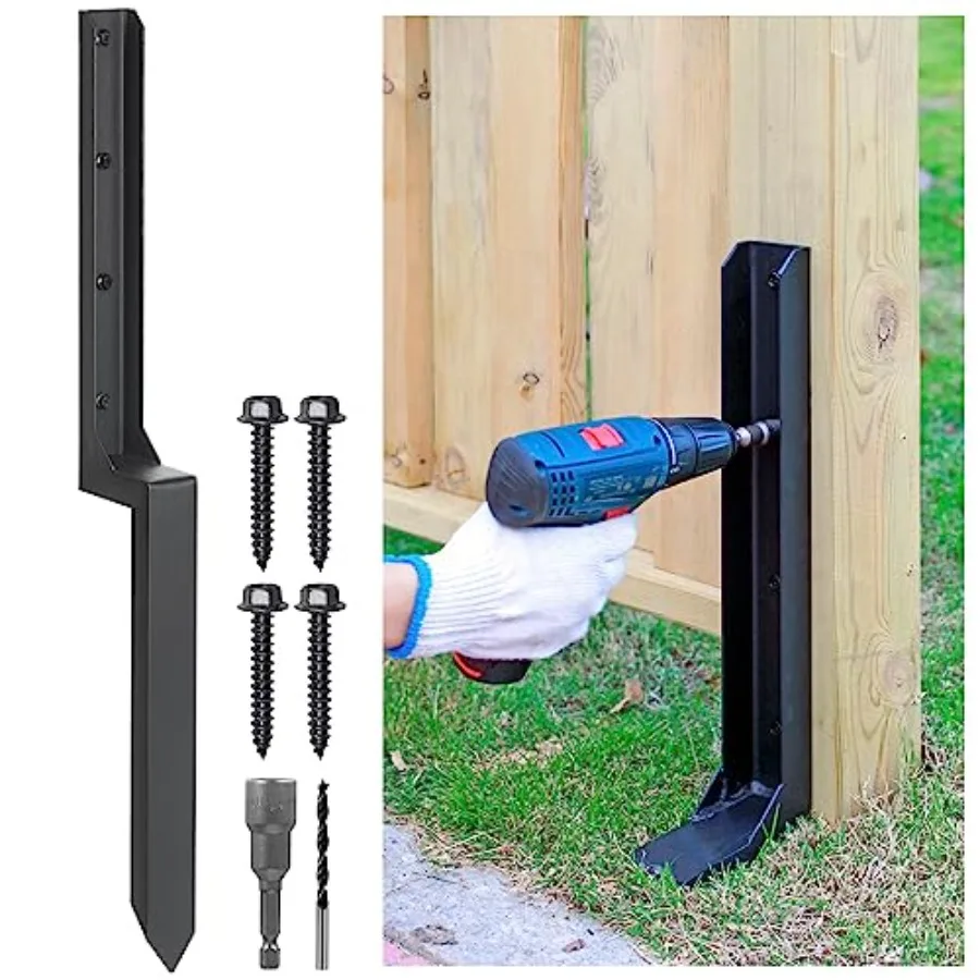

Heavy Duty Steel Fence Post Repair Stakes, Fence Post Anchor Ground Spike, for Repair Tilted/Broken Wood Fence Post Pack/Black