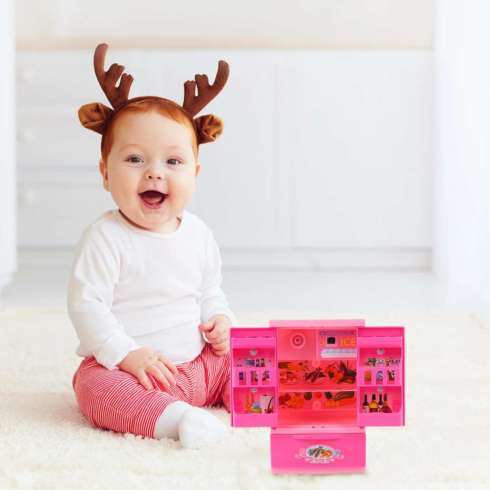 

1Pcs Electric Fridge Kids Educational Plaything Creative Mini Refrigerator for Role Play Learning Fine Motor Skills Safe Smooth