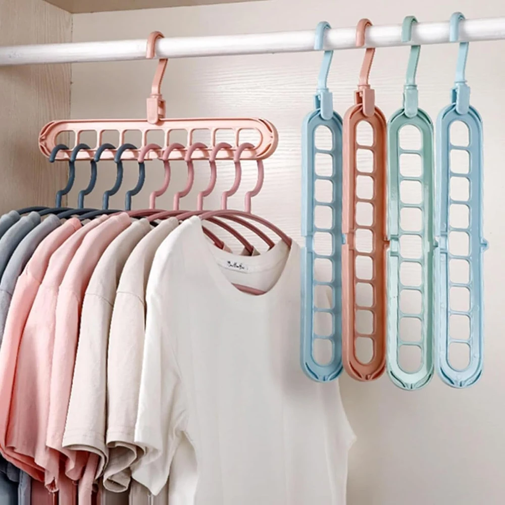 

9 in 1 Holes Smart Hange Colors Random Rotate Anti-Skid Folding Hanger Multi Space Saving Heavy Duty Nine-Hole Plastic Hangers