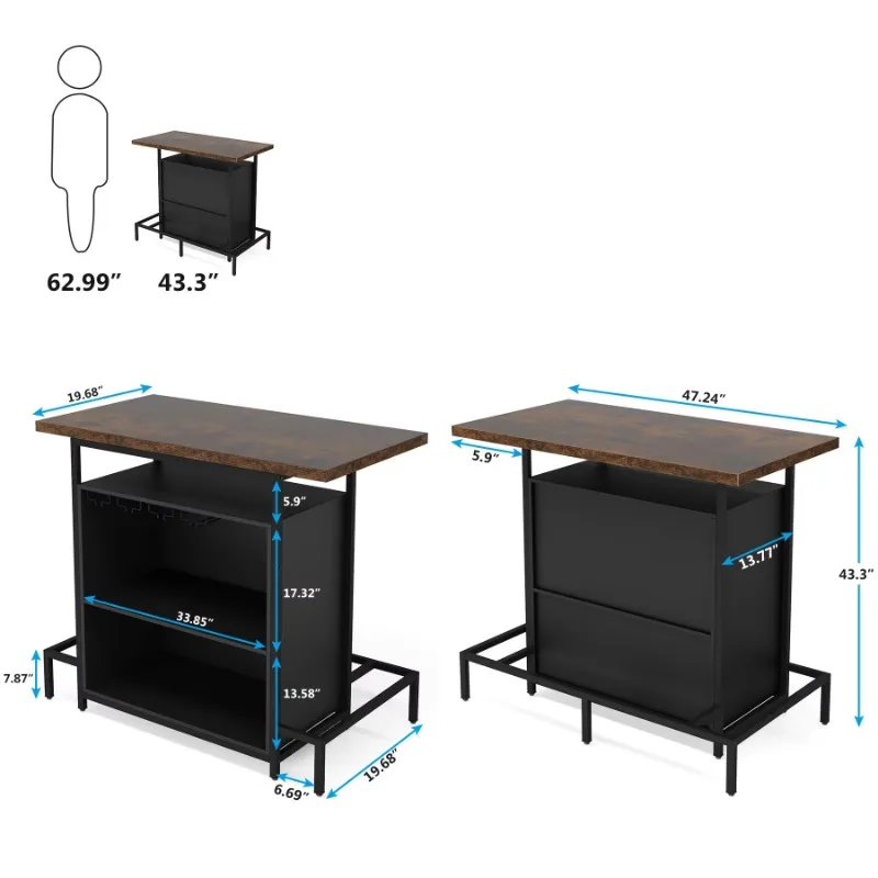 Barra de casa con marco de gafas, mesa de gabinete de Triple barra Industrial