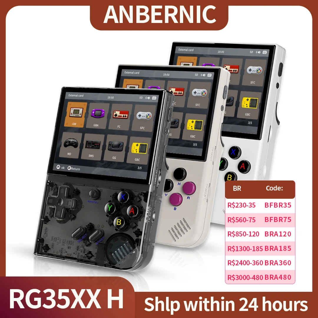 ANBERNIC-RG35XX Plus Retro Handheld Game Player Console, 5000 Jogos Clássicos, Suporte Sem Fio, Controlador Com Fio, HD-MI Saída de TV