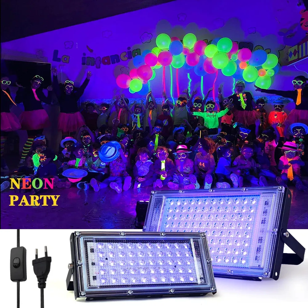 100W 300W LED UV Black Light Flood Light with Plug IP65 Waterproof Neon Glow Ultraviolet Lamps for Bar Nightclub Party Halloween