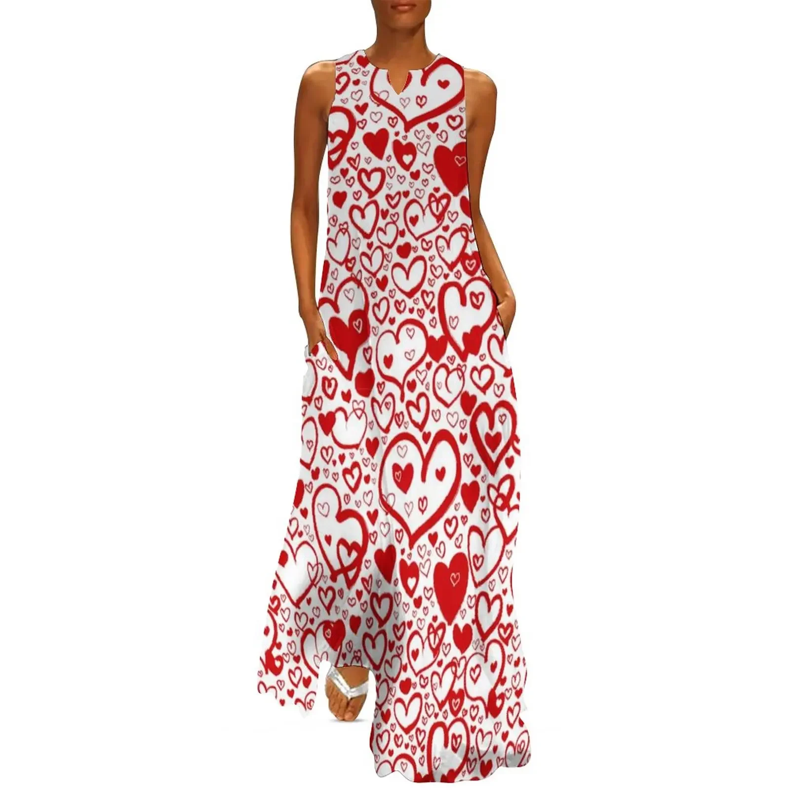 Bez rękawów Tank Women Dress Graffiti Love Print Hearts Vintage Maxi Dress Aesthetic Bohemia Long Dresses Summer Graphic Vestidos