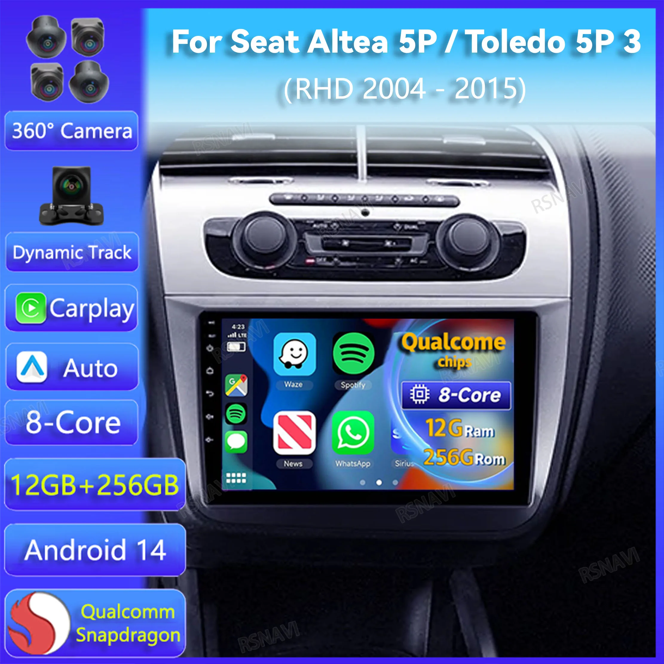 

Android 14 Carplay Auto For Seat Altea 5P 2004 - 2015 Toledo 5P III 3 2004 - 2009 RHD Car Radio WIFI+4G Video Player 2Din Stereo