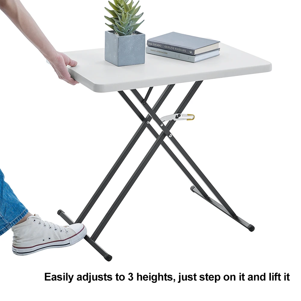 Height Adjustable Folding Camping Table 26 Inch Portable TV Tray & Picnic Desk Lightweight Small Laptop Table for Outdoor Indoor