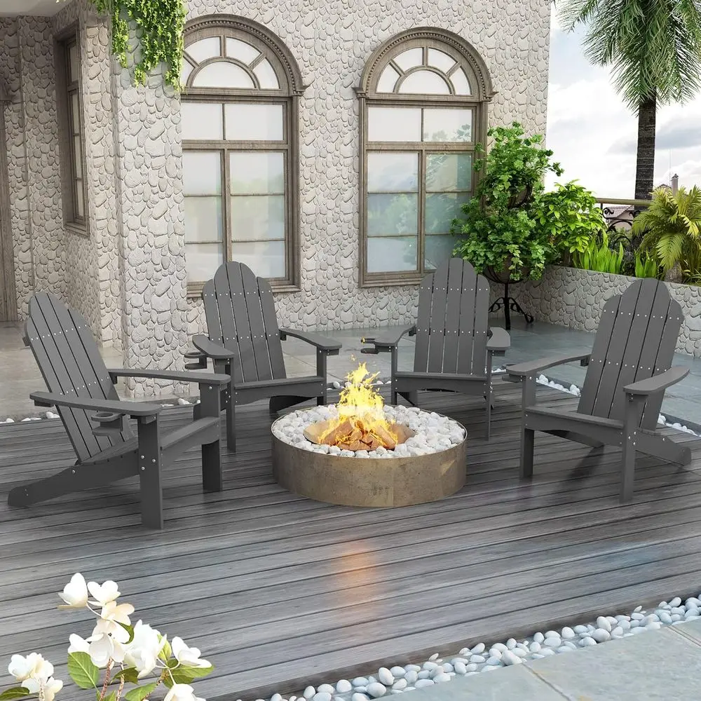

Set of 4 Durable All-Season Outdoor Patio Chairs, Hidden Cup Holder, 350 lbs Capacity, Gray