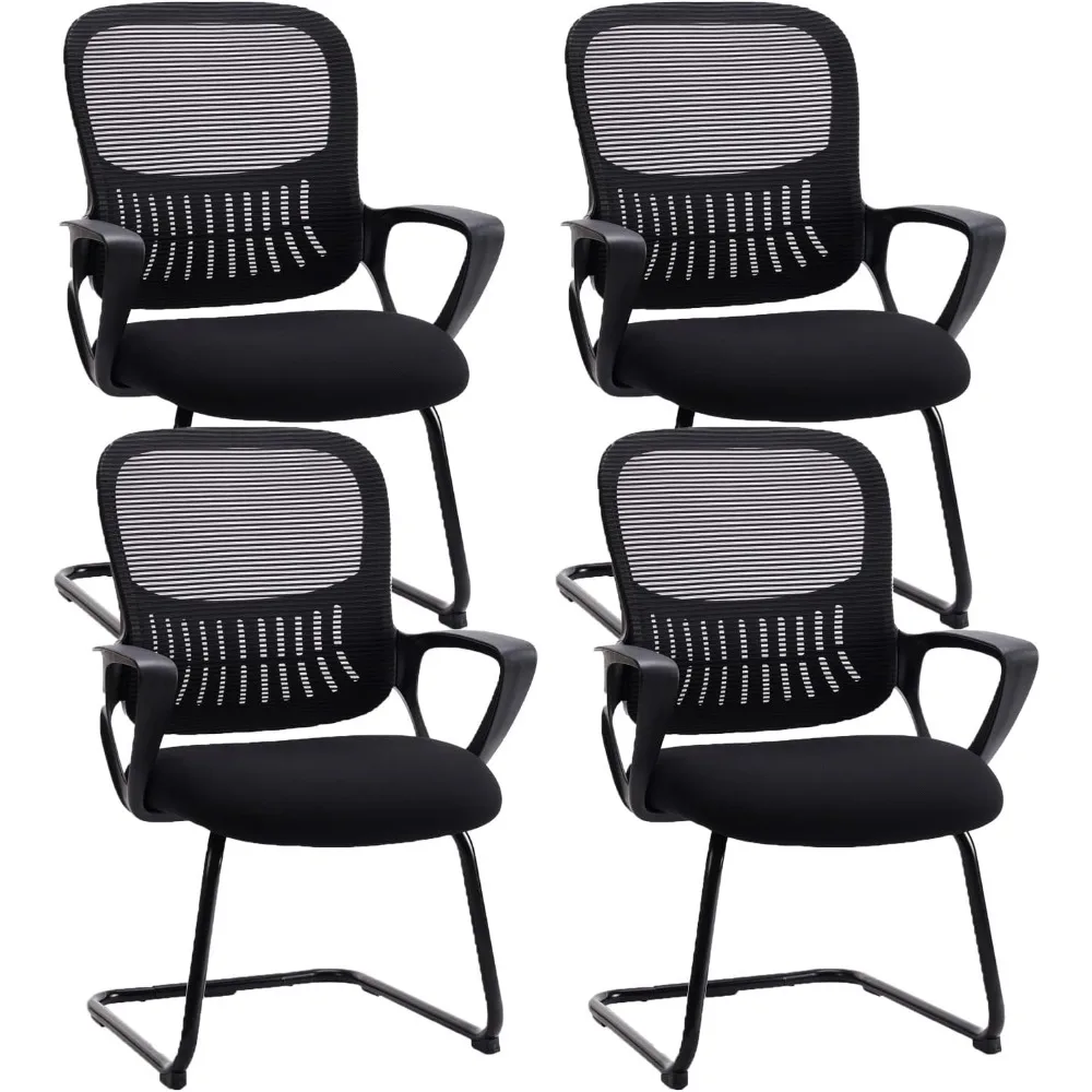 Sweetcrispy Office Desk Chair No Wheels Set of 4, Stationary Non Rolling Mesh Mid Back Computer Guest Side Chair with Lumbar