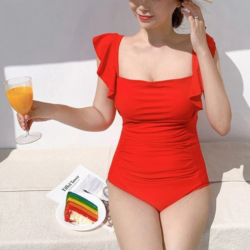 Summer Bikini Sexy Triangle Sleeveless Square Neck Bikinis Tight Backless One Piece Swimsuit Solid Colour suit Beach Swimwear