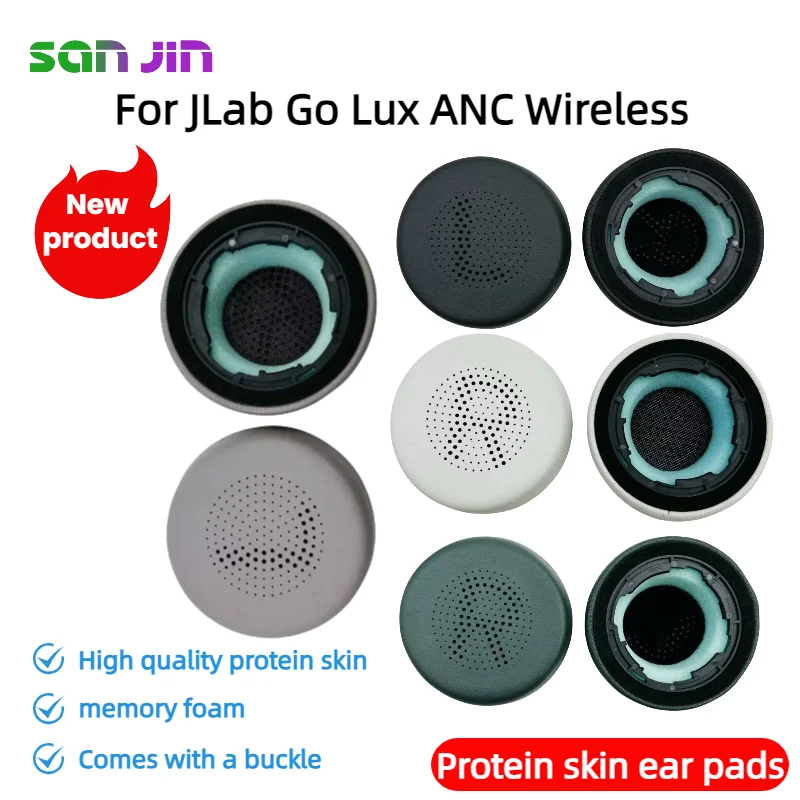 

SANJIN Replacement Leather Ear Pads for JLab Go Lux ANC Wireless Headphone Earmuff Repairing Parts With plastic buckle