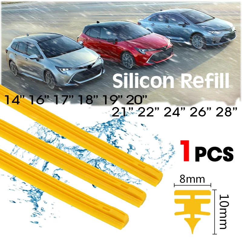 

1 PCS Car Wiper Blade Yellow Silica Gel Silicon Refill Strips 8mm for Hybrid Type Wiper Blade 14"16"17"18"19"20"21"22"24"26"28"