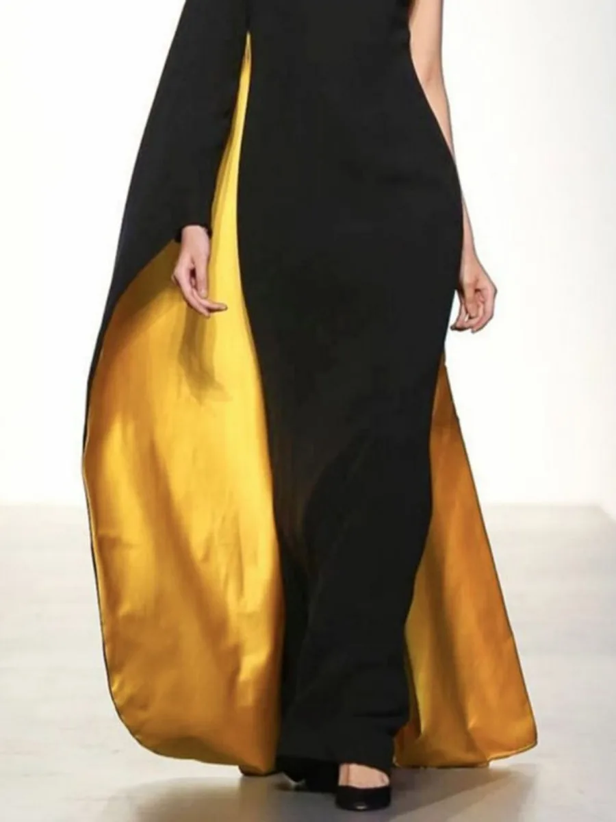 Freeacy Women\'s Asymmetric Cape Dress Ruffled One-sleeve Floor Length Evening Gowns 2026 Stylish Contrast Color Party Dresses