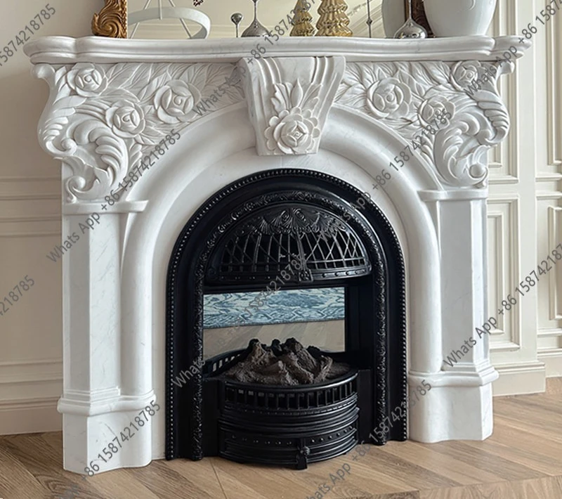 Natural French stone fireplace European interior decoration white marble stone carving American marble customization