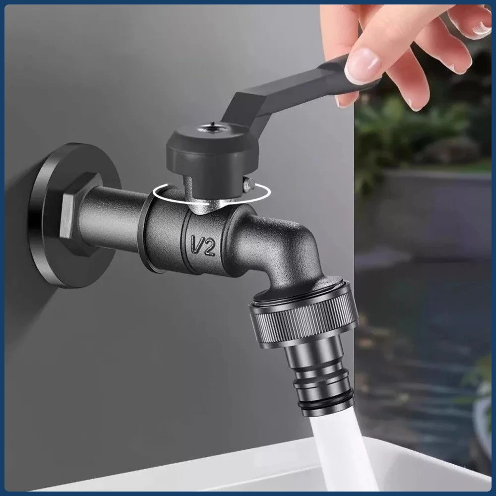 

Black Wall Mount Water Tap Heavy Duty Brass Garden Long Handle Outdoor Washing Machine Water Spigot Connector Faucet Accessories