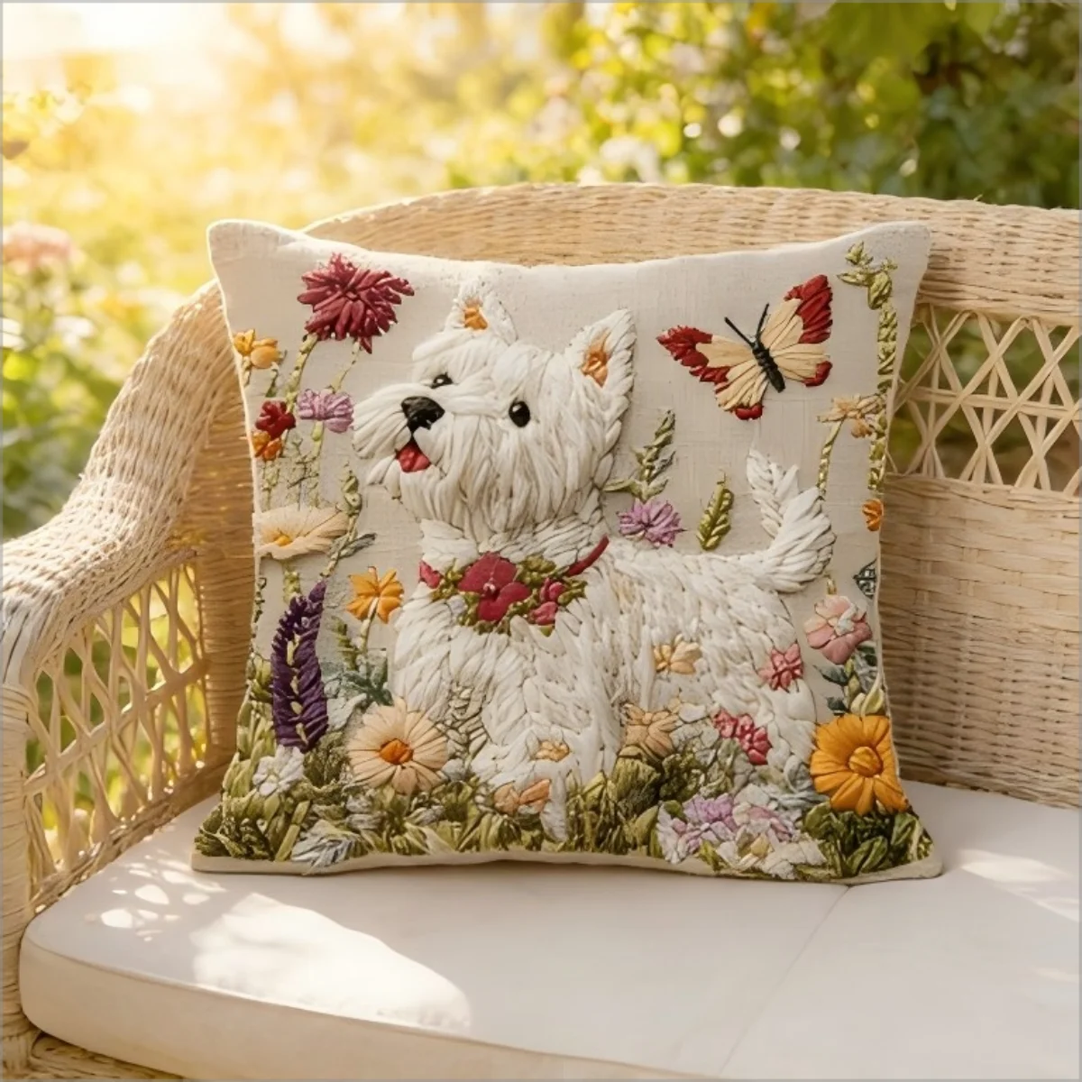 2D Westie Pillow Cover Cute West Highland Terrier with Flowers Print Cushion Case for Sofa Couch Home Decor