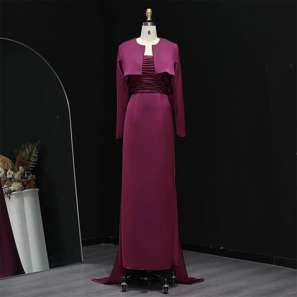 

Customized Simple Jersey Evening Dresses Exquisite Strapless Long Sleeves Homecoming Dresses Modern Special Occasion Gowns