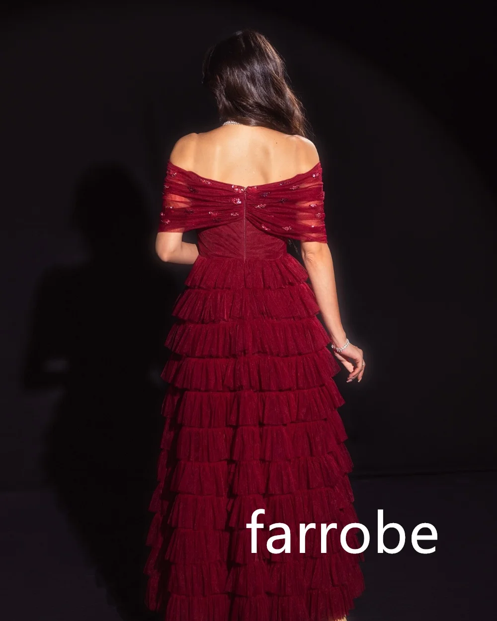 Customized Unisex Tulle Pleat Tiered A-line Off-the-shoulder Midi Dresses Bespoke Occasion Dresses Classic Exquisite Modern Styl