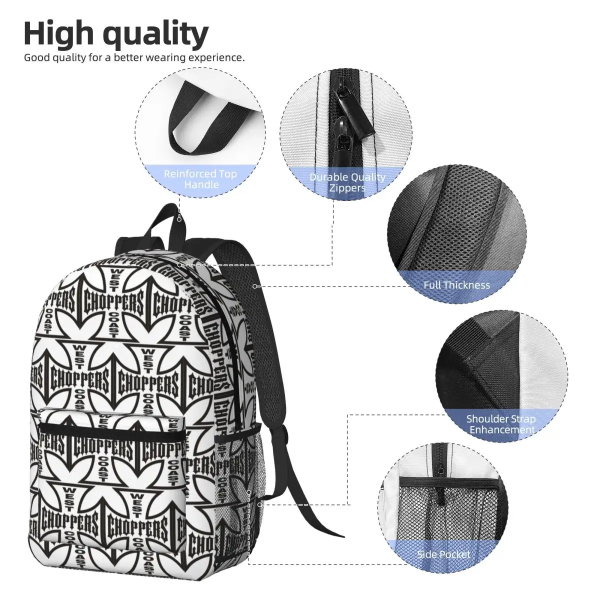 The West CHoPPerS CoaSt Motorcycles Factory Merch Backpack Daypack Kids BookBag School Bag Shoulder Bags for Men Women
