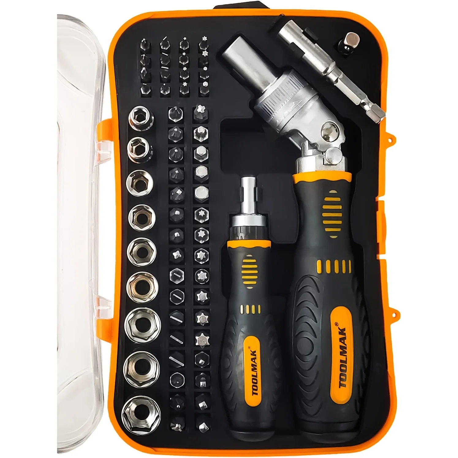 61pcs Ratcheting Screwdriver Set Socket Set & Screwdriver Bit Set with Rotatable Ratchet Handles Storage Case Household Tool