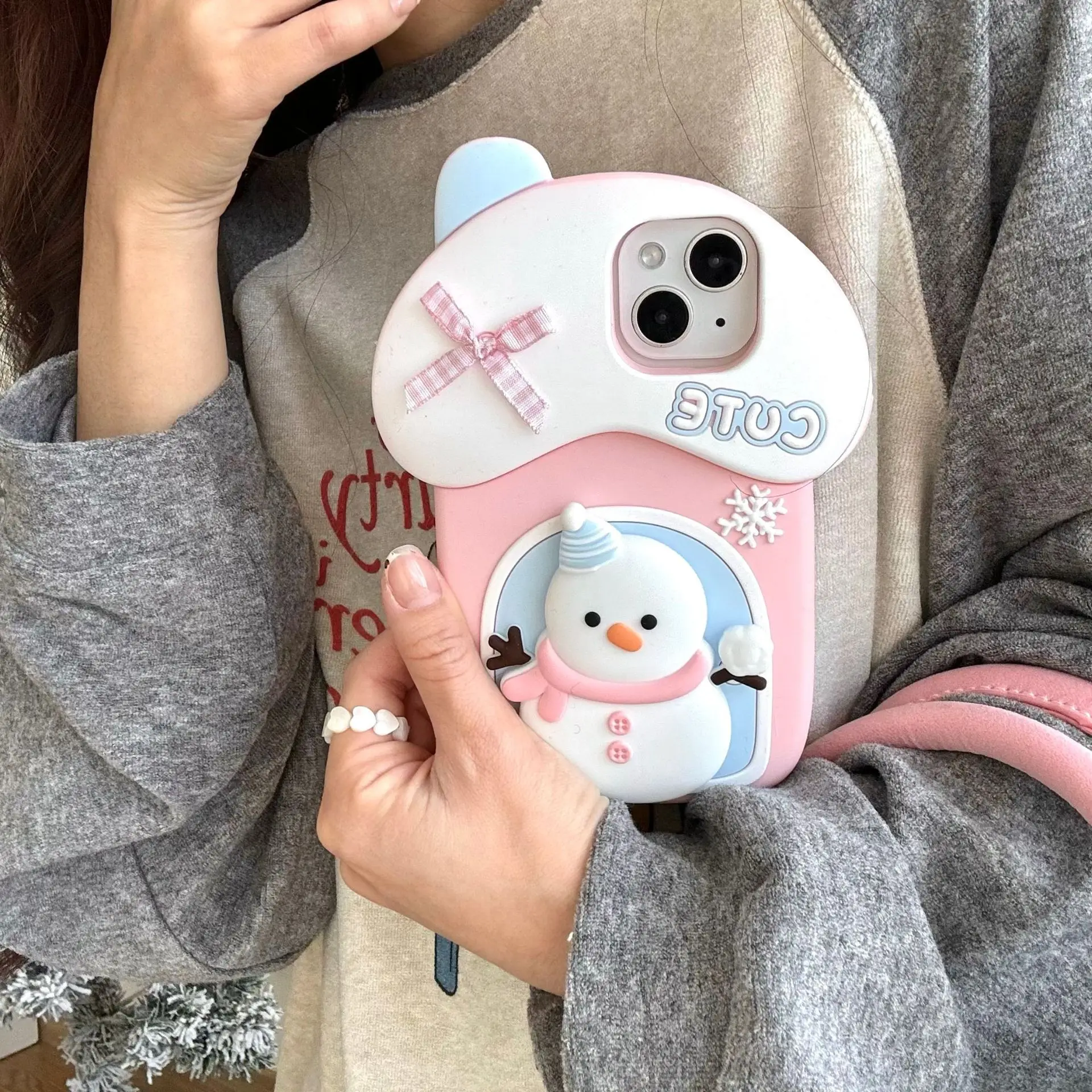 

Kawaii мультфильм 3D зимний рождественский снежинка снеговик чехол для телефона для iPhone 16, 15, 14, 13 Pro Max Plus Y2K мягкий силиконовый чехол