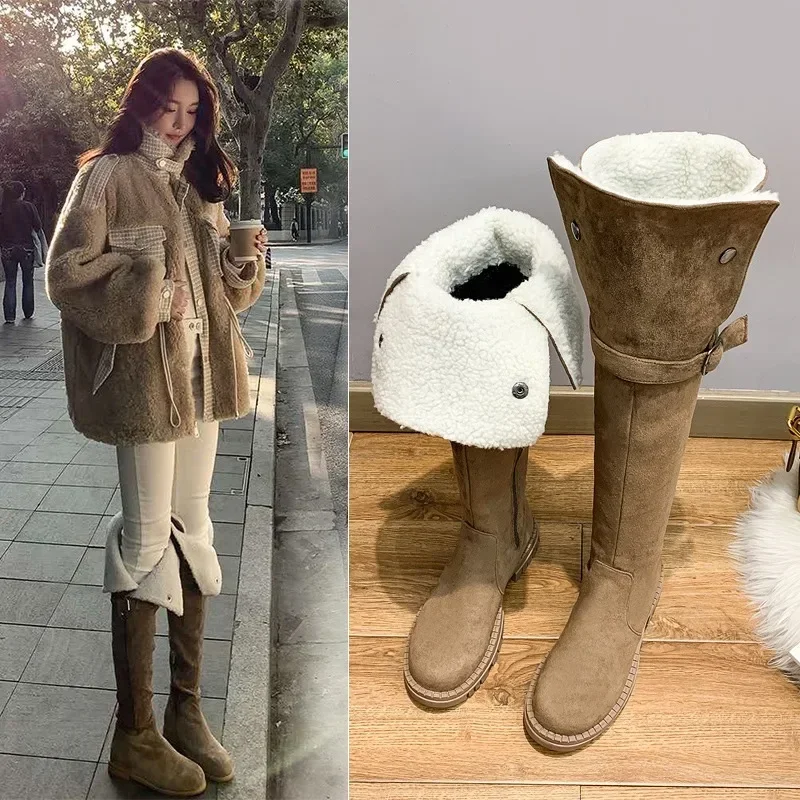 Chelsea Boots Women Shoes 2025 New Winter Fashion Over The Knee Plush Warm Snow High Boots Casual Shoes Flats Motorcycle Botas