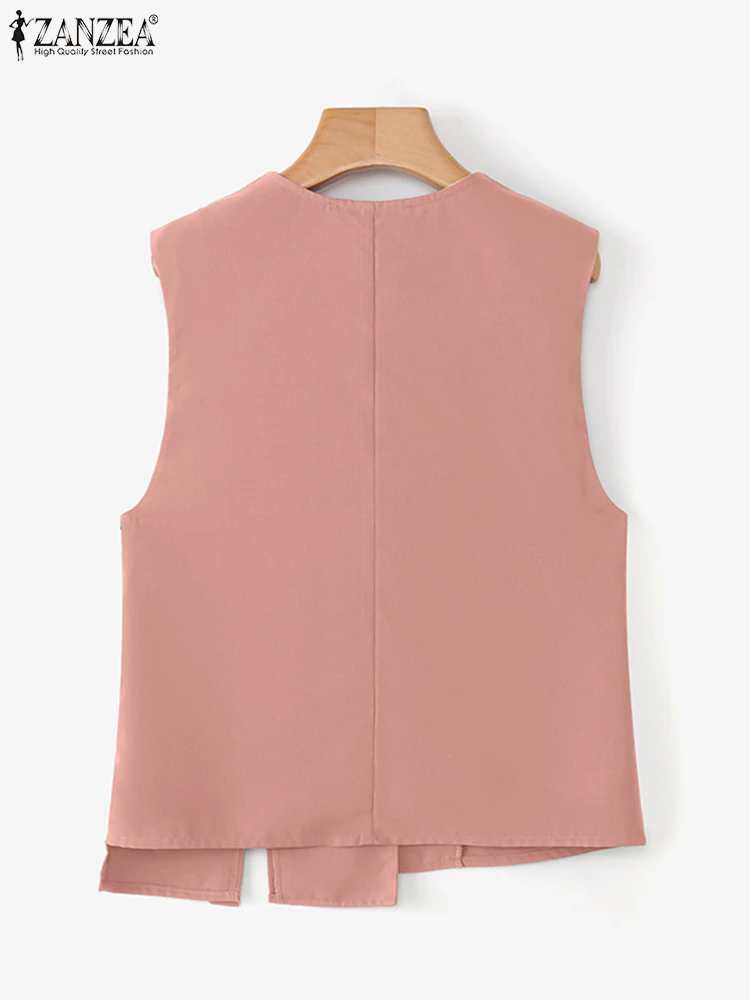 2025 ZANZEA Fashion Women Vests Autumn Outerwear Stylish V-Neck Vests Casual Solid Bandage Elegant Office Streetwear Thin Coats