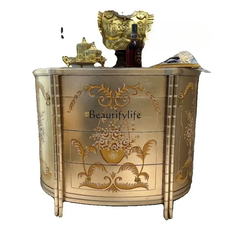 

European-style gold foil entrance cabinet, villa entrance door, entrance decorative cabinet, luxury solid wood locker