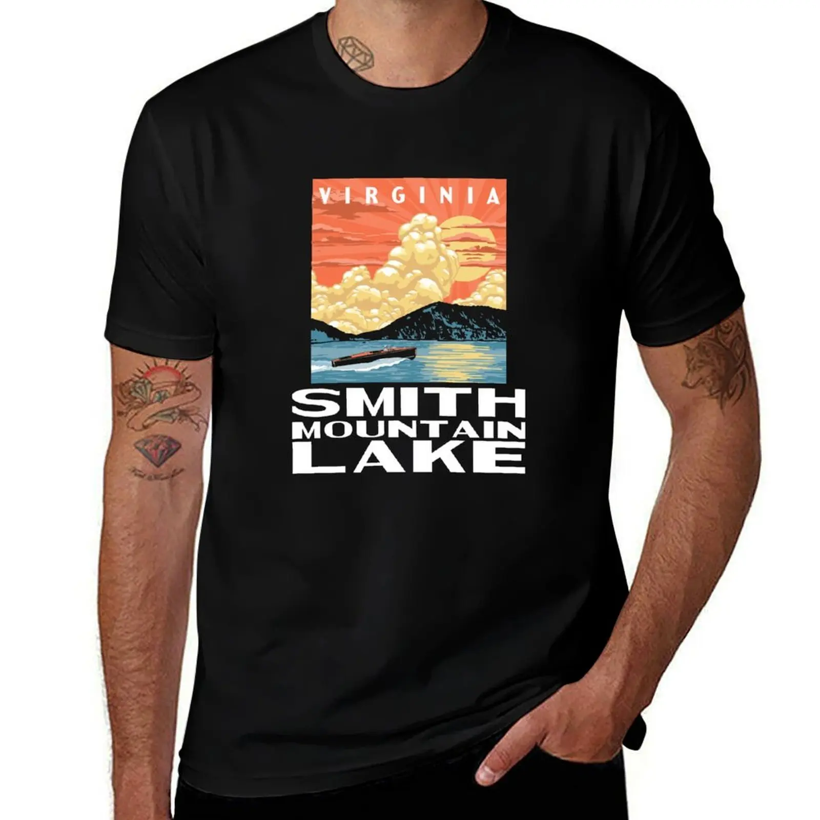 Smith Mountain Lake Virginia Vintage Boat WPA Poster Style T-Shirt Basic All Season Solid T-Shirt