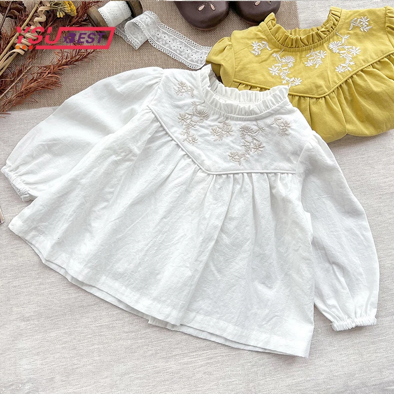 

New Spring Baby Girls Floral Printed Blouses Puff Sleeve Pullovers Tops Embroider Children Cute Shirts Autumn Shirt Korean Style