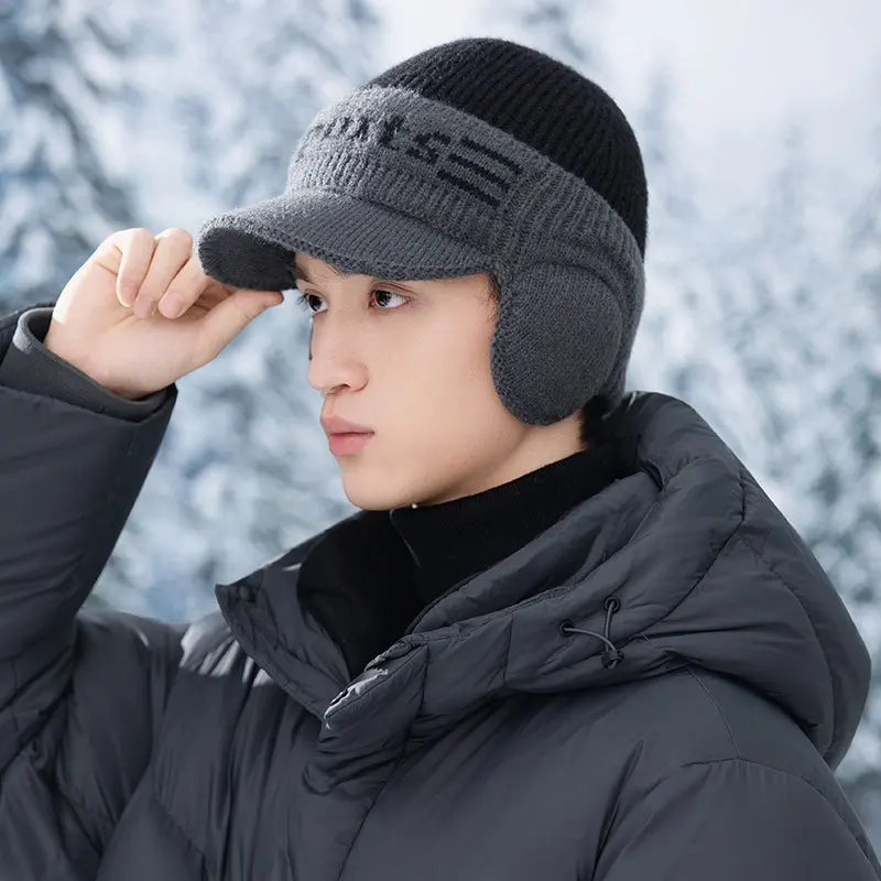 

Fleece-Lined Knitted Hat Winter Men's Outdoor Warm Earflap Knitted Hat Cycling Travel Cold-Proof Baseball Cap