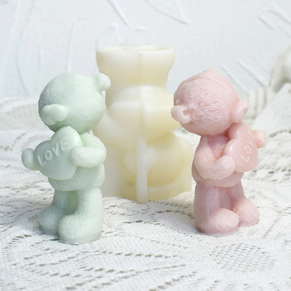 Express Love Bear Silicone Mold for Candle Making Tool 3D Animal Soap Resin Plaster Mould Valentine\'day Scent Gift Wedding Decor