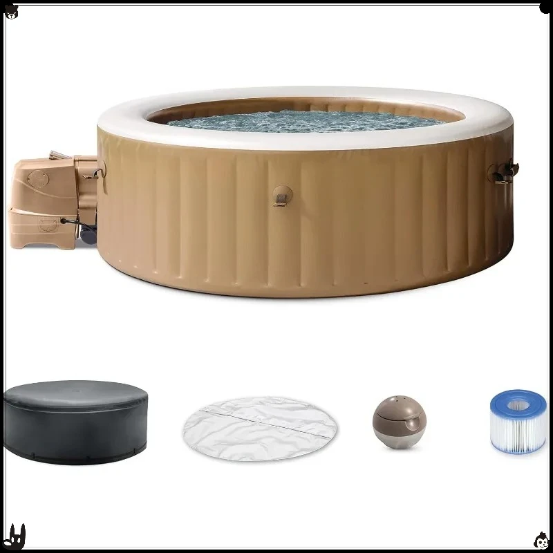 Whirlpool Sahara Tan 6-person Inflatable Hot Tub - Bubble Massage & Heater Pump