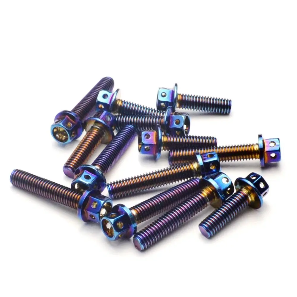 M6 M8 Titanium Bolt With Drilled Holes 10/15/20/25/30/35/40/45/50/60 Titanium Flange Gold/Burnt Blue Titanium Screws Motorcycle