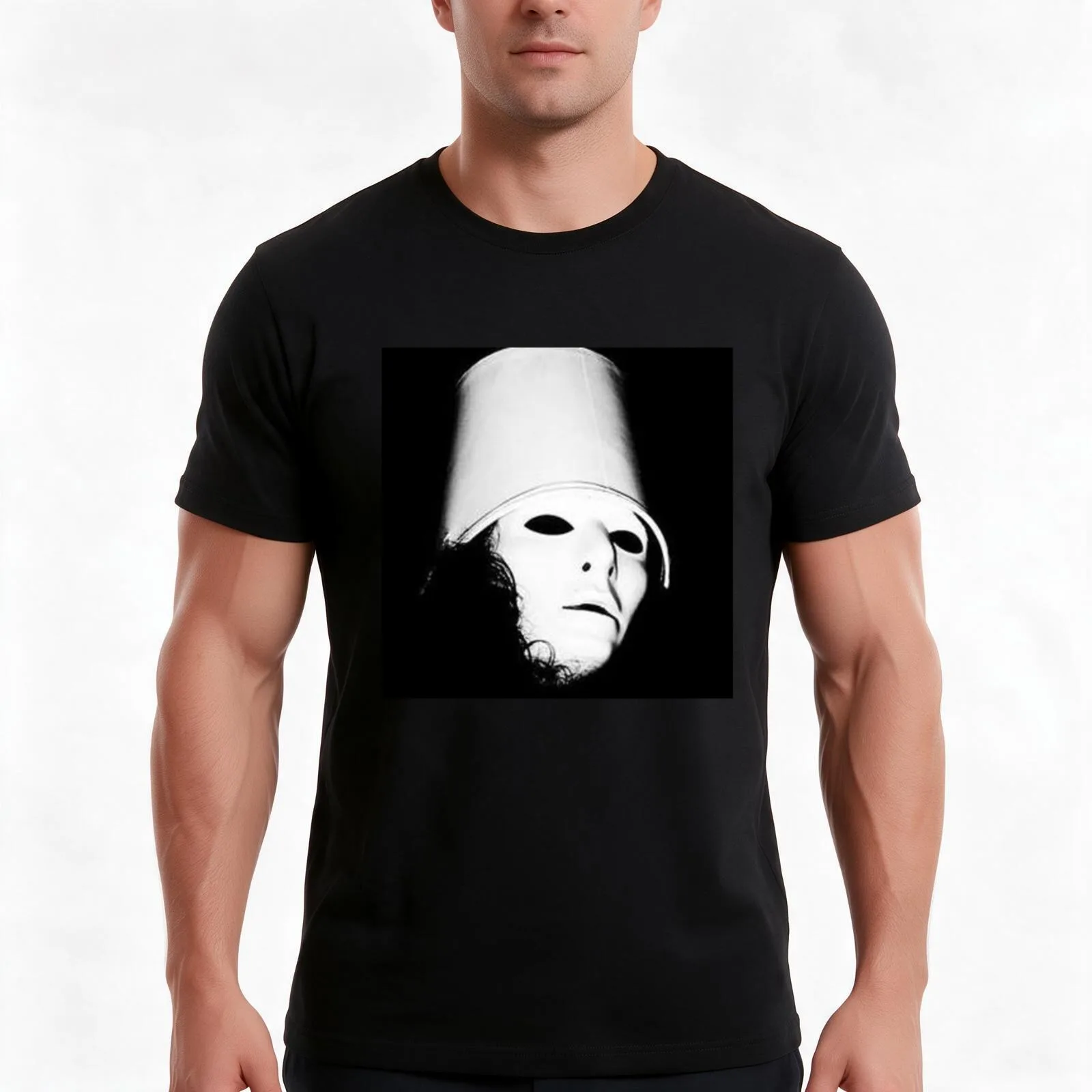 Buckethead T-Shirt, Summer Casual Cotton Tee, Oversized Streetwear Tops, Vintage Graphic Print, Loose Fit Short Sleeve